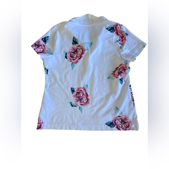 Croft & Barrow White Pink Rose Print Button Neck Polo Shirt size XL - Picture 3 of 16